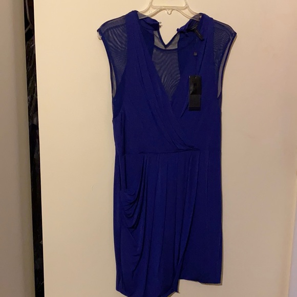 BCBG dress asymmetrical drape with sheer panels -NWT - Picture 2 of 6